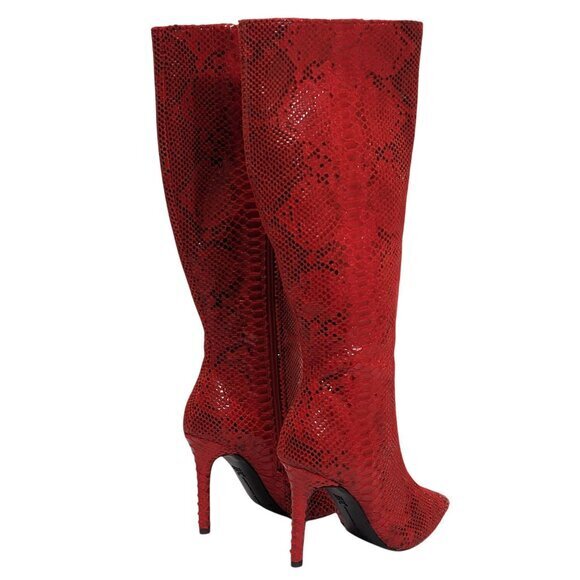 INC Red Snake Print Knee-High Stiletto Boots 5 - Picture 3 of 8